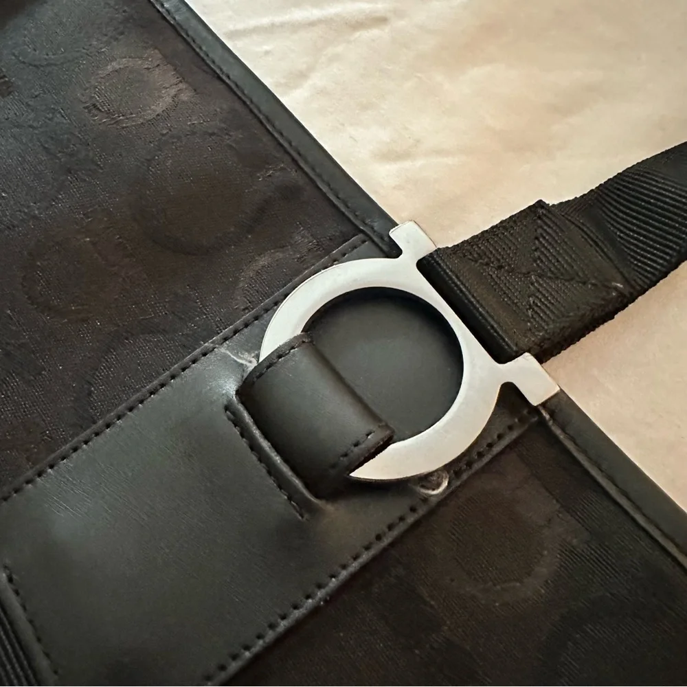 Salvatore Ferragamo Black Gancini Logo Tote Handbag